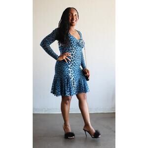 Fuzzi Leopard Print Flared Mini Dress Blue Size M